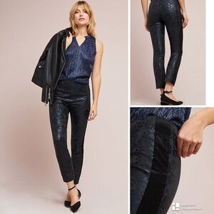 Anthropologie skinny tuxedo Black floral foil Jacquard Pants